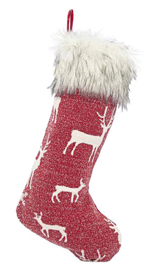 Șosetă Decorativă de Crăciun material textil cu Ren L28xH54cm. Roșie