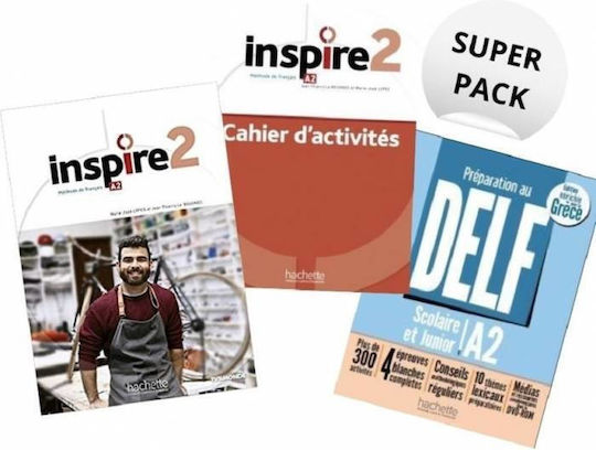 Super Pack Inspire 2, Livre d'Eleve + Cahier D' Activites + Lexique + Cadeau Surprise + Delf Scolaire et Junior A2