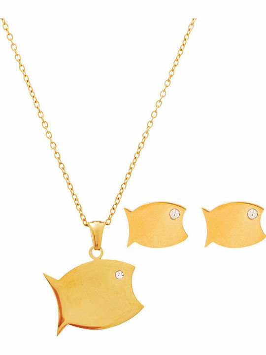 Medisei Gold Plated Steel Set Necklace & Earrings Dalee Fish