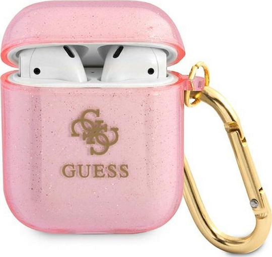 Guess Glitter Collection Case Silicone with Hook in Pink color for Apple AirPods 1 / AirPods 2