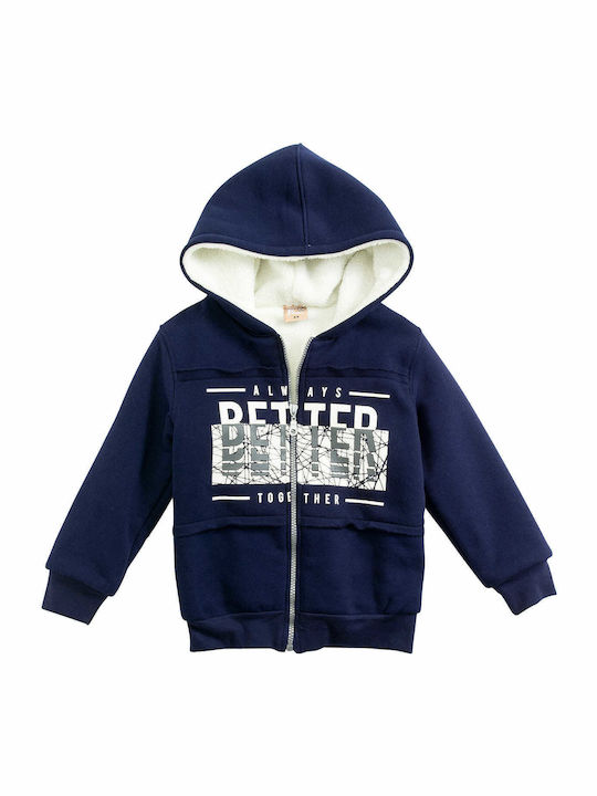 Kids Sweatshirt Cardigan Cotton with Hood Blue