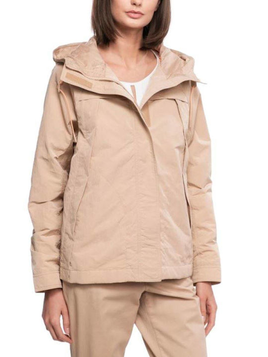 Tom Tailor Women's Short Lifestyle Jacket Windproof for Winter with Hood Beige
