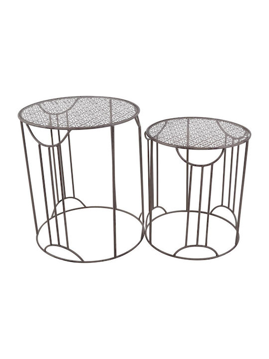 Round Metal Zigon Tables Καφέ Αντικέ L48xW48xH57cm