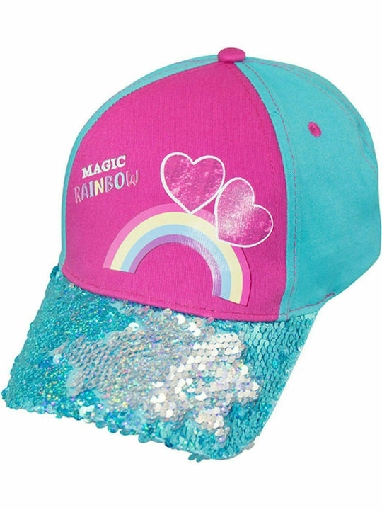 Παιδικό Καπέλο Jockey Υφασμάτινο Magic Rainbow Sequin Γαλάζιο