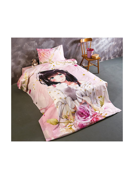 SB Home Σετ Μονά Cat Girl Ροζ 160x260cm