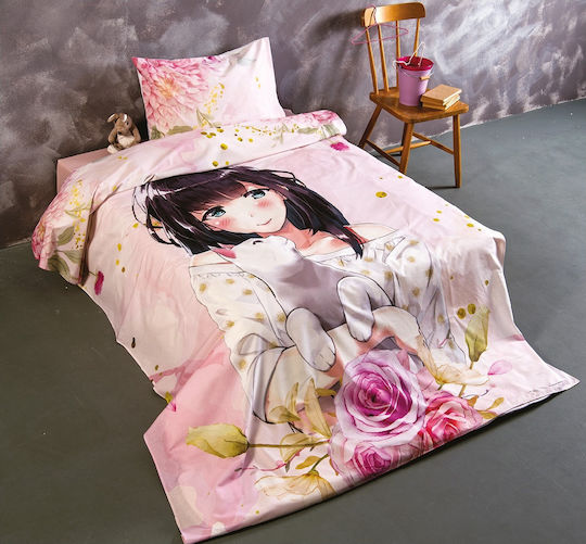 SB Home Bettwäsche-Set Einzel Baumwolle Cat Girl Pink 160x260cm 3Stück