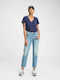 GAP Women's Summer Blouse Cotton Short Sleeve with V Neckline Navy Blue
