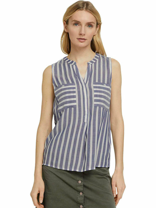 Tom Tailor Women's Summer Blouse Sleeveless Striped Navy Blue