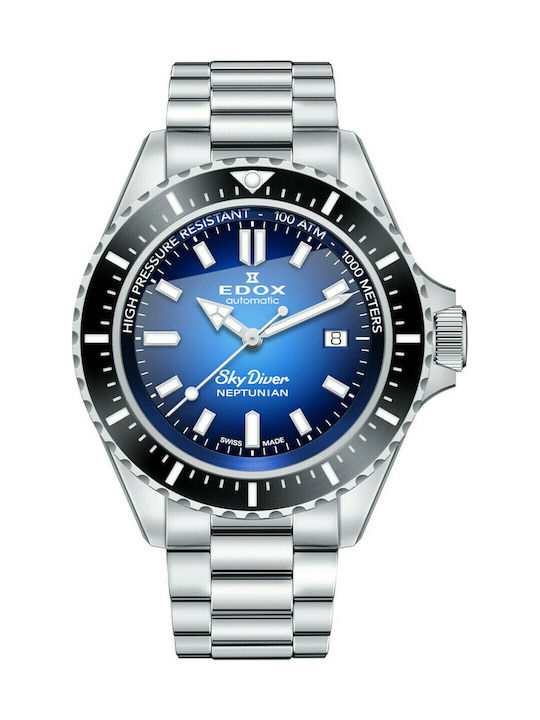 Edox Skydiver Neptunian Ρολόι Αυτόματο με Μεταλλικό Μπρασελέ