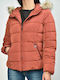 Vero Moda Kurz Damen Puffer Jacke mit pelziger Kapuze für Winter Orange