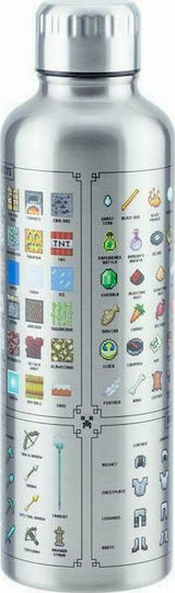 Paladone Minecraft Kids Water Bottle Minecraft Aluminium with Screw Cap Non Spill Silver 500ml