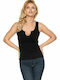 PeeKaBoo 1718 Women's Summer Blouse Cotton Sleeveless with V Neckline Black 156924