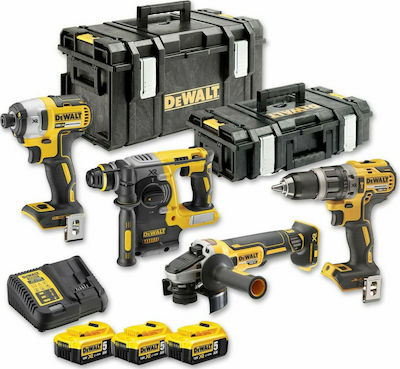 Dewalt Σετ Γωνιακός Τροχός & Δραπανοκατσάβιδο & Μπουλονόκλειδο & Παλμικό Κατσαβίδι 18V με 3 Μπαταρίες 5.0Ah και Θήκη