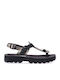 Marlena Leder Flache Sandalen für Damen Anatomisch Black Combra