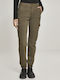 Women's High-waisted Fabric Cargo Trousers with Elastic Olive