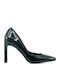 Pointed Toe Heels Made of Patent Leather with Chunky High Heel Khaki