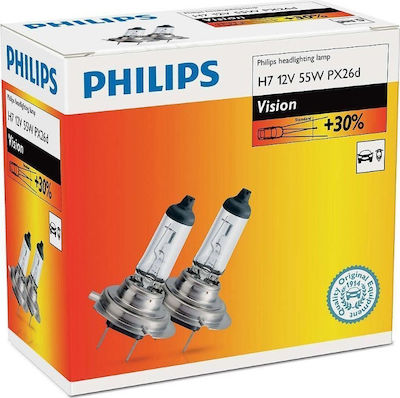 Philips Lamps Car H7 Halogen 3200K Warm White 12V 55W 2pcs