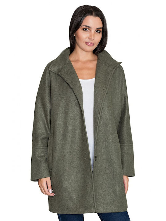 Figl M589 Women's Midi Coat Khaki