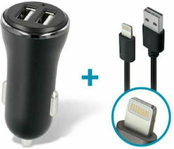 Forever CC-03 Car Charger with Ports 2xUSB-A and Cable Lightning