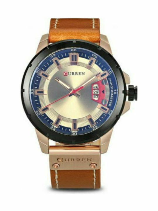 Curren Men's Watch 45mm Battery with Brown Leat...