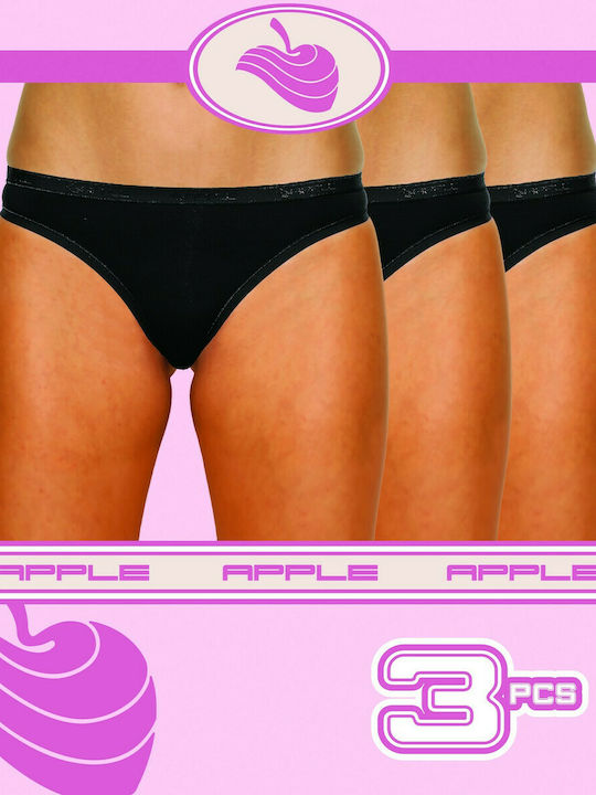 Apple Boxer Γυναικεία Slip 3Pack Μαύρα