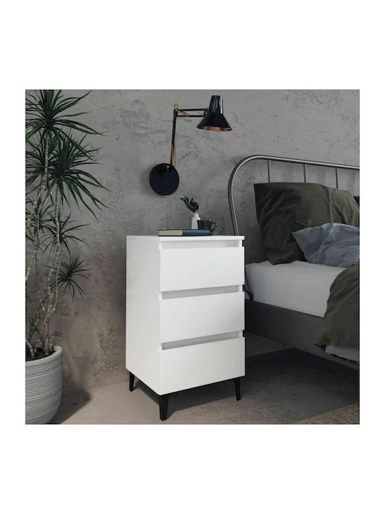 Wooden Bedside Table Λευκό 40x35x69cm