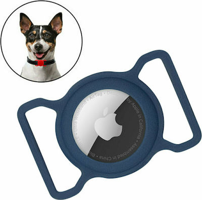 Hurtel Flexible Cover Silicone Pet Collar Case for AirTag Navy Blue