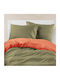 Borea Duvet Cover Cotton Queen 220x240 Solid Haki / Terracotta