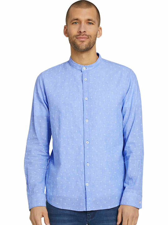 Langärmlig Leinen Hemd Polka Dot Hellblau