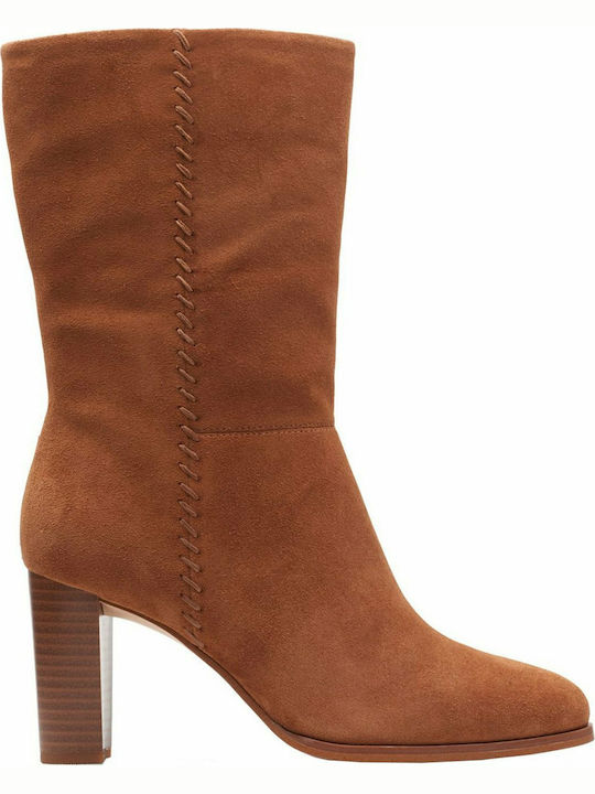 Clarks Karamo Suede Γυναικείες Μπότες με Ψηλό Τακούνι Tan
