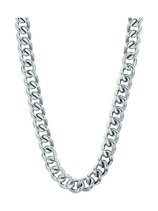 Luca Barra Women's Steel Neck Wide Chain White 45cm