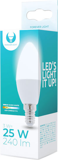 Forever Light Bec LED 3W 100mm pentru Soclu E14 și Formă C37 Alb cald 240lm