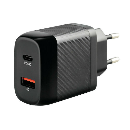 Lampa Charger Without Cable with USB-A Port and USB-C Port 20W Quick Charge 3.0 Blacks (Home Power)
