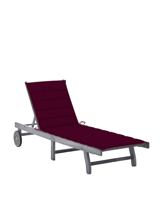 Liegestuhl Hölzernes mit Kissen & Rädern Grey / Bordeaux 200x63x85cm.