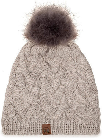 Caryn Pom Pom Beanie Frauen Beanie mit Strickmuster in Ecru Farbe