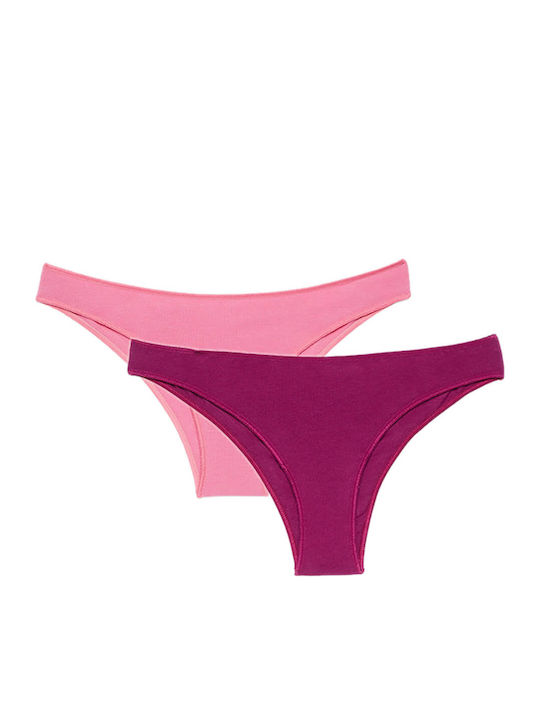 Minerva Women's Cotton Brazil Seamless Pink/Burgundy 2Pack