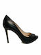 Fardoulis Leather Peep Toe Black Heels 41001