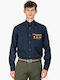 Long-sleeved Cotton Shirt Navy Blue