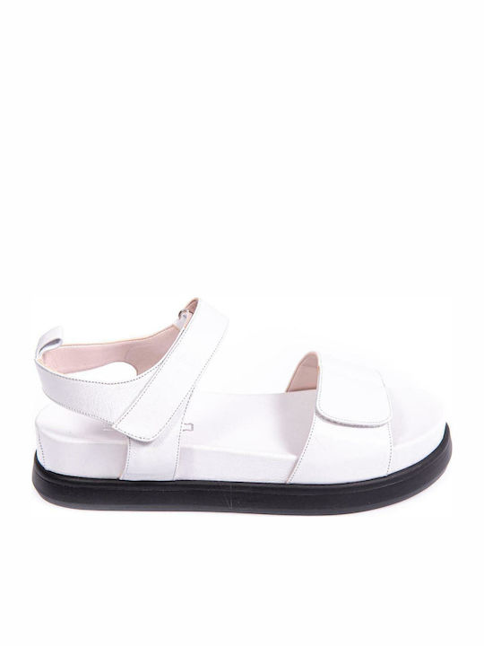 Leather Women's Flat Sandals with Strap Flatforms in White Color
