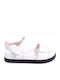 Leather Women's Flat Sandals with Strap Flatforms in White Color