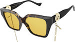 Gucci Γυναικεία Γυαλιά Ηλίου με Καφέ Ταρταρούγα Κοκκάλινο Σκελετό και Κίτρινο Φακό GG1023S 004
