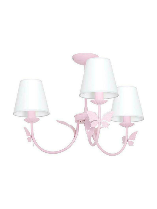 Luminex Kids Metallic Chandelier Ceiling Light E14 Πεταλούδα White/Pink 60W