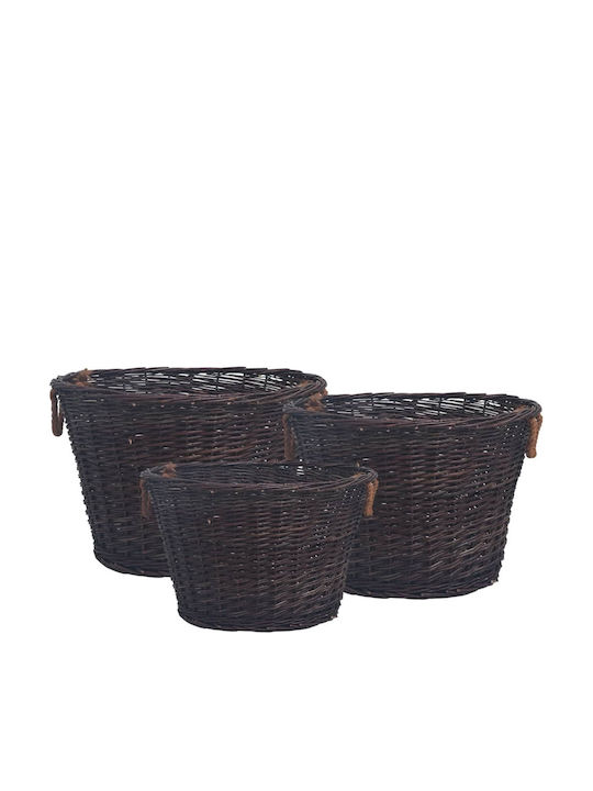 vidaXL 3τμχ Metallic Firewood Basket 60x60x38cm Brown