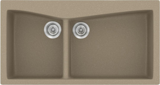 Sanitec Classic Drop-In Spüle Rechts aus Verbundgranulat B93xT51cm Granite Taupe