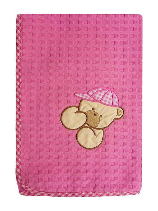 Dimcol Baby Blanket Nursery Swaddling Blanket Bear Waffle Fuchsia 100x160cm