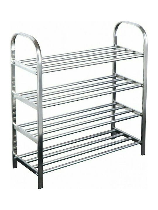 Metallic Shoe Organizer with 4 Shelves Silver 61.5x23x68cm