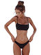 Padded Bikini Set Sports Bra & Brazil Bottom with Adjustable Straps Black