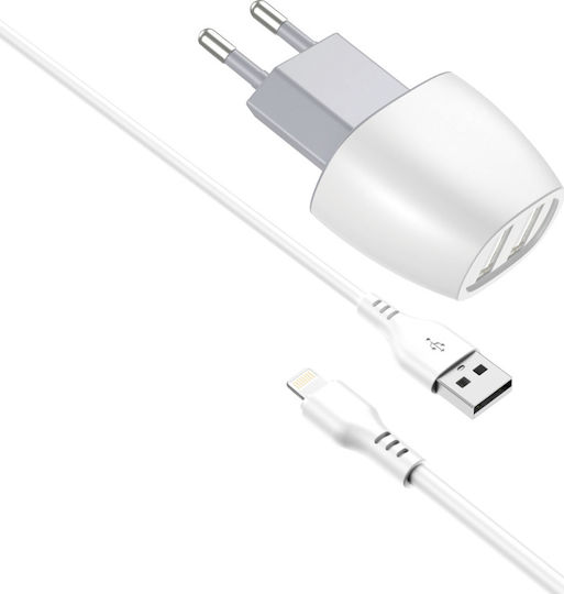 Leewello с 2 USB-A порта и кабел Lightning Бял (CDQ-068 + SJX-187)