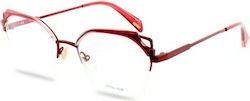 Police Metal Eyeglass Frame Cat Eye Red VPLA040 8E6