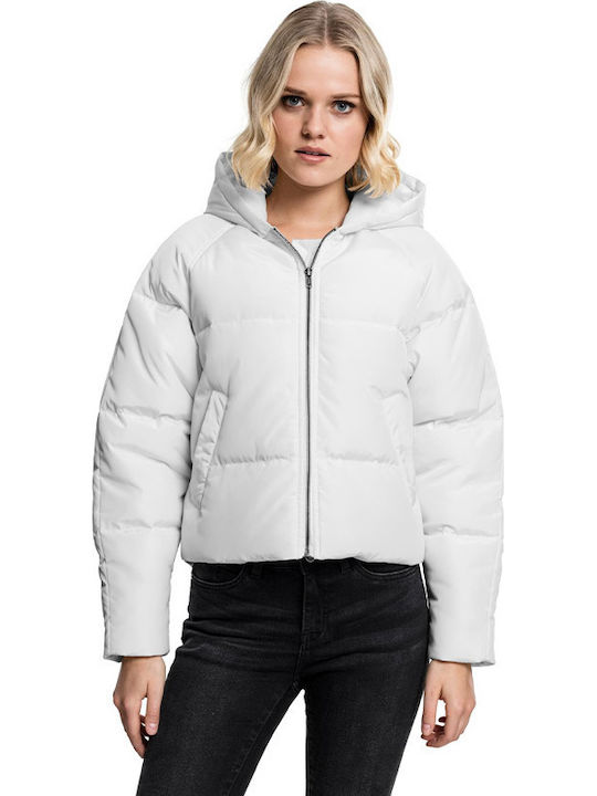Κοντό Γυναικείο Puffer Μπουφάν για Χειμώνα Off White